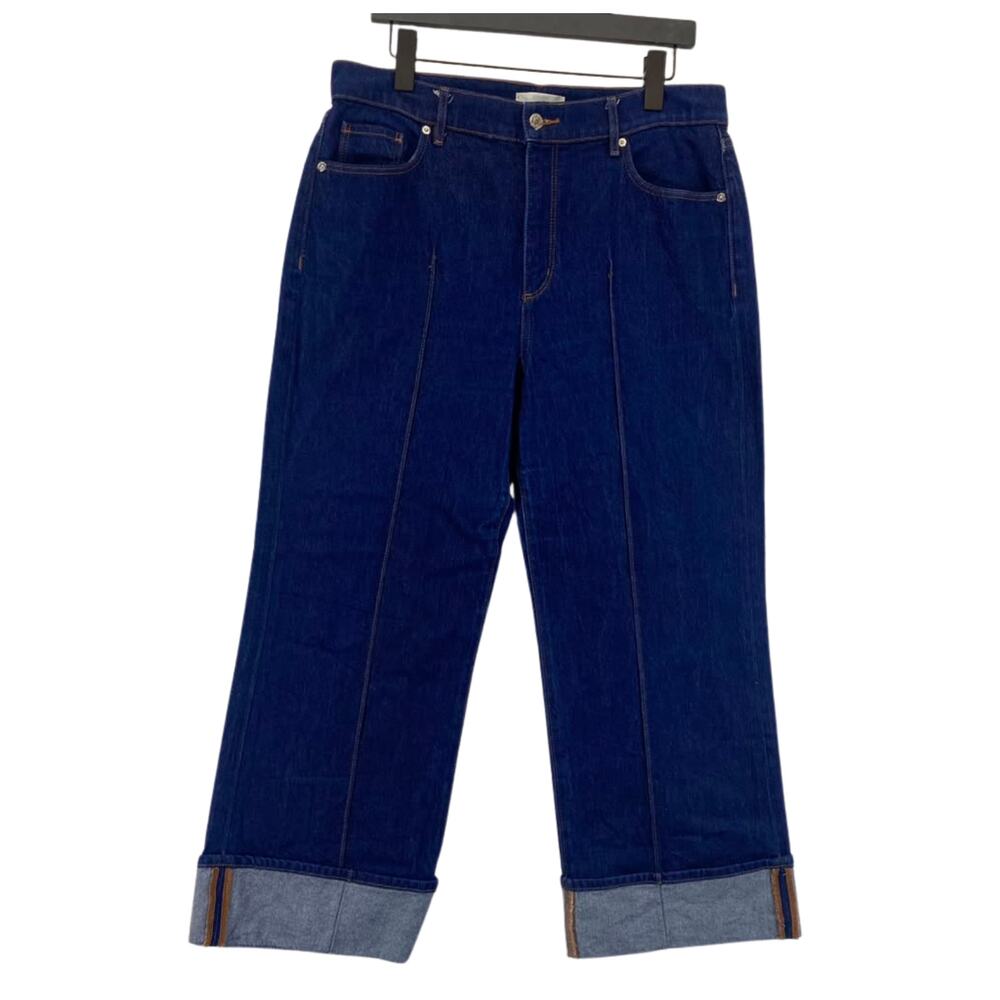 LOFT Wide Leg Cuffed Cropped Center-Seam Dark Wash High-Rise Jeans Sz 10/30